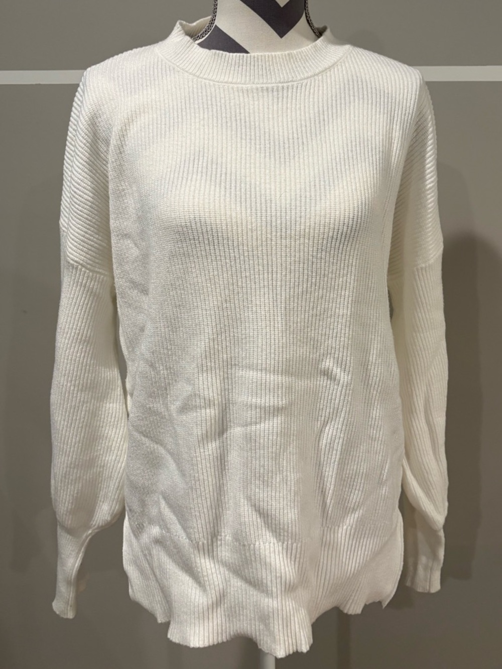 Classic Crewneck Rib Knit Sweater - White